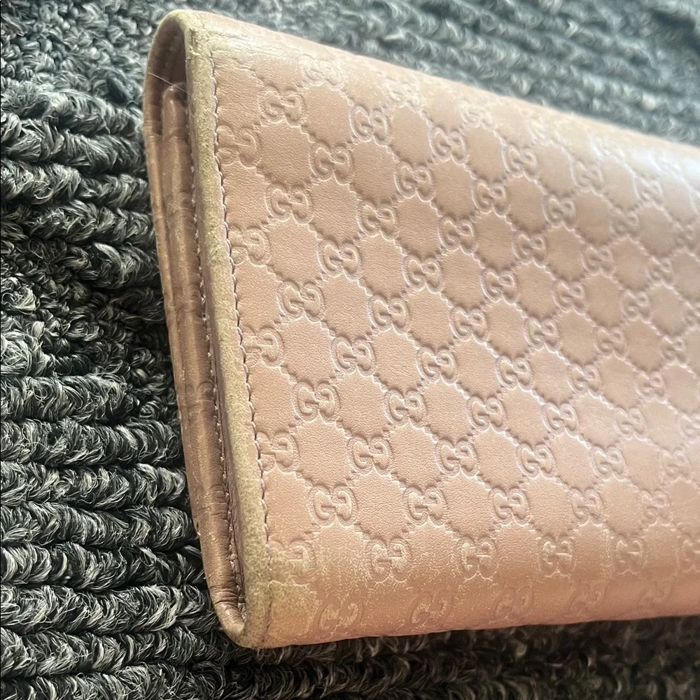 Gucci Guccisima Tan Embossed Women's Long Wallet w/ small bow